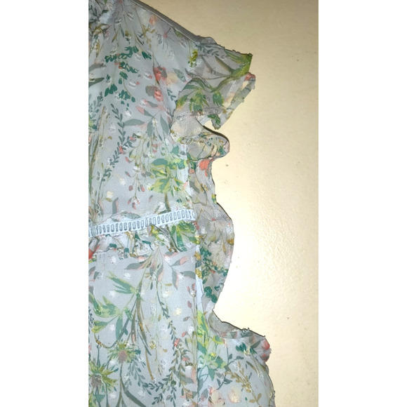 Powder Blue Babydoll Top Blouse LAUREN CONRAD Cottage Core Floral Pastel L - Picture 6 of 16